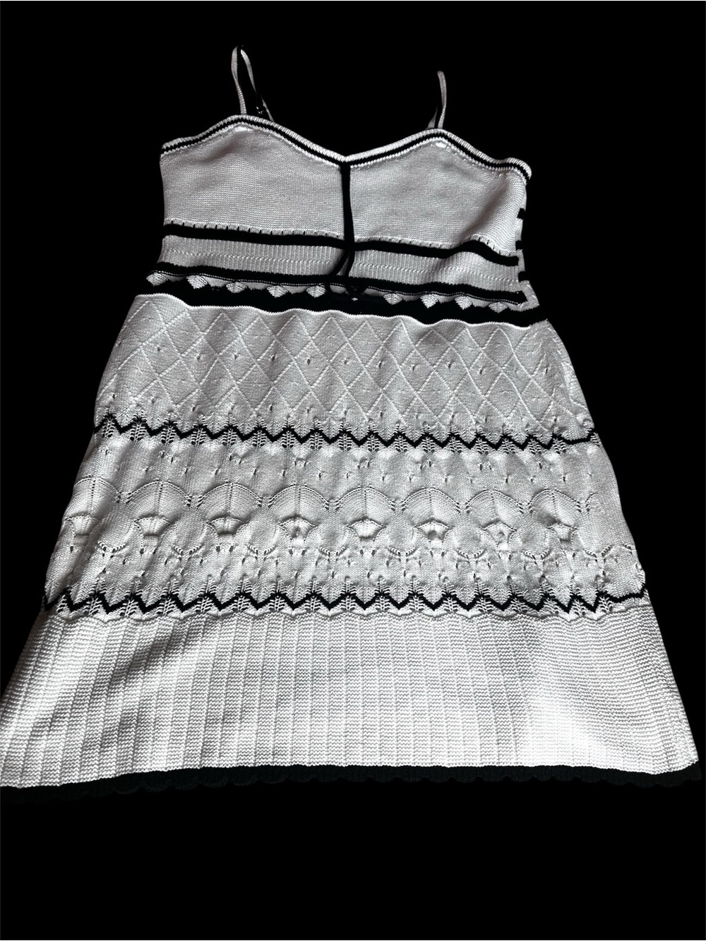 White Knit Spaghetti-Strap Mini Dress with Black Trim Size XL